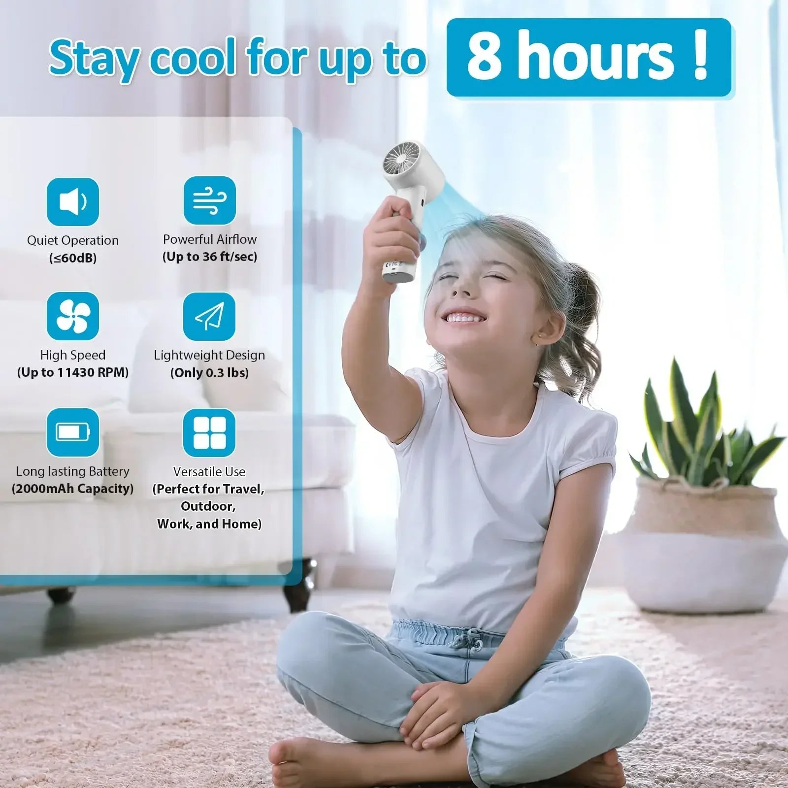 Portable Handheld Fan Turbo Fan High Speed Powerful with USB for Outdoor Camping Travel Desktop Folding Summer