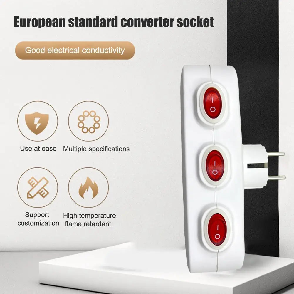 1To3 EU Extension Socket With Switch ON/OFF Electrical Plug European Standard Russia Spain Ukraine Korea Power Converter Socket