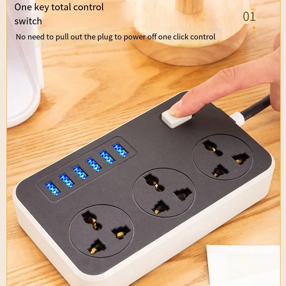 UK EU US Outlet Power Strip 2m Extension Cord 3-Outlets Extended USB Socket Power Button Safe Universal Plug Electrical Socket