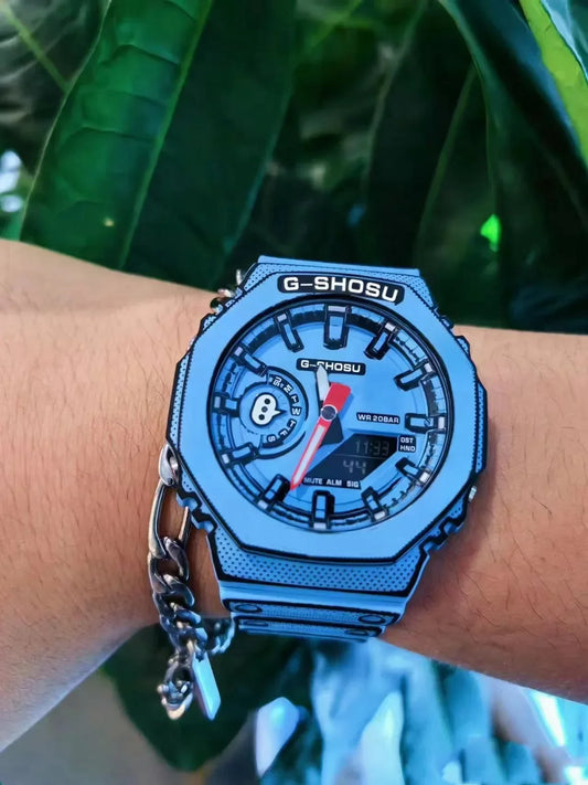 Men's Electronic Digital Sports Watch Full Function LED Dual Display Large Dial DIY Limited Series World Time