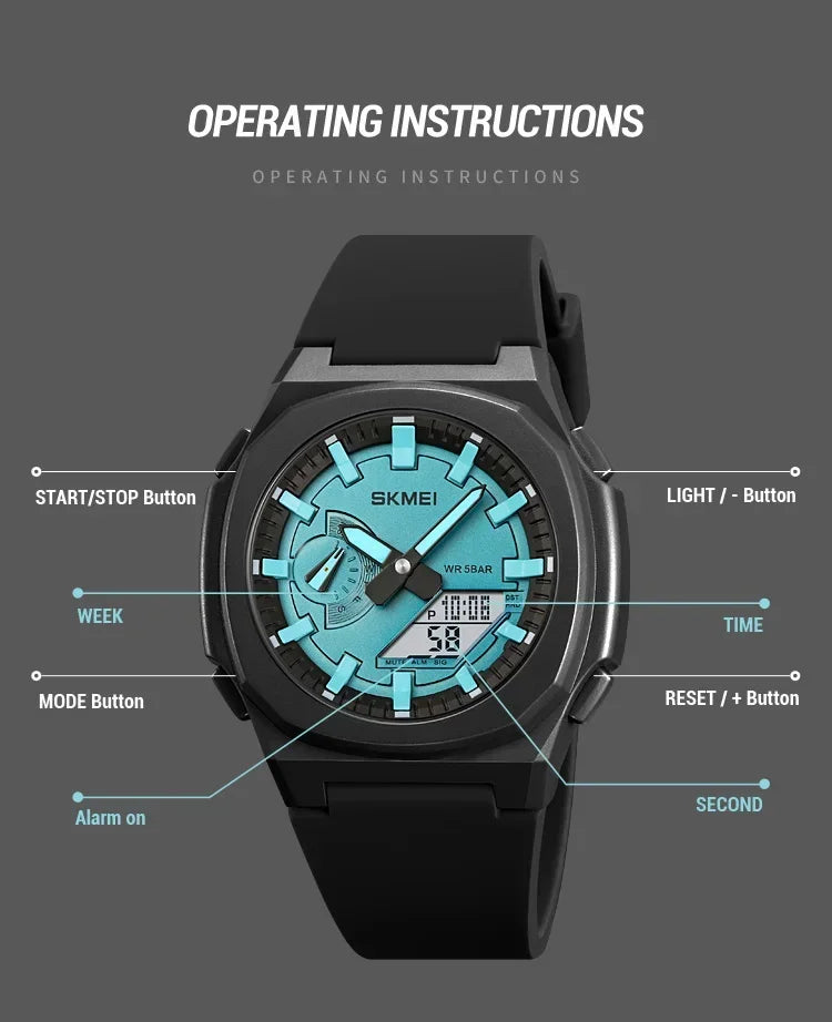 SKMEI 2091 5 Alarms Date Clock reloj hombre with Japan Digital Movement Sport Watches Waterproof Men Countdown Chrono Wriswatch