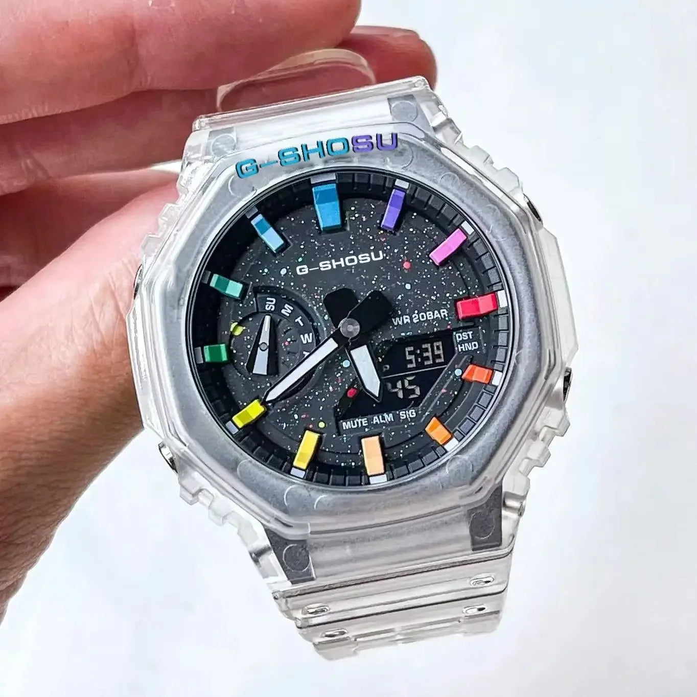 Star Sports Unisex Watch Full Function World Time Auto Hand Lift Lamp LED Dual Display Rubber Strap