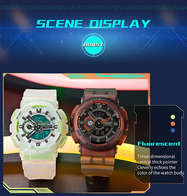 Sanda new 3029 watch luminous fashion personality Electronic Watch fluorescence watch Shell Man Watch