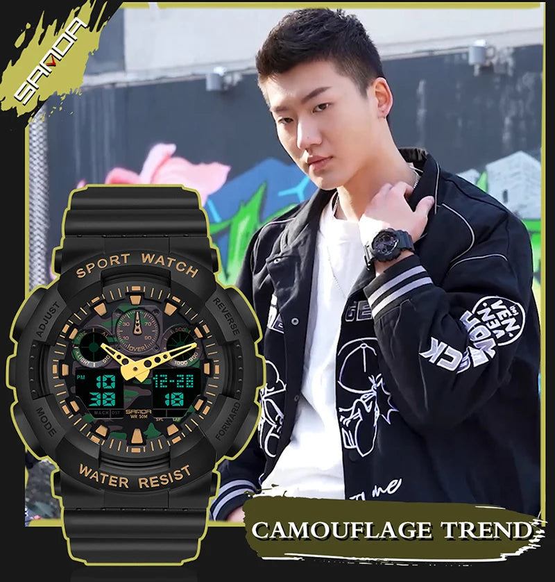 SANDA Multifunctional Sports Watch Waterproof Luminous Dual Movement Quartz Electronic Watch Fashion Couple Watch for Men Women