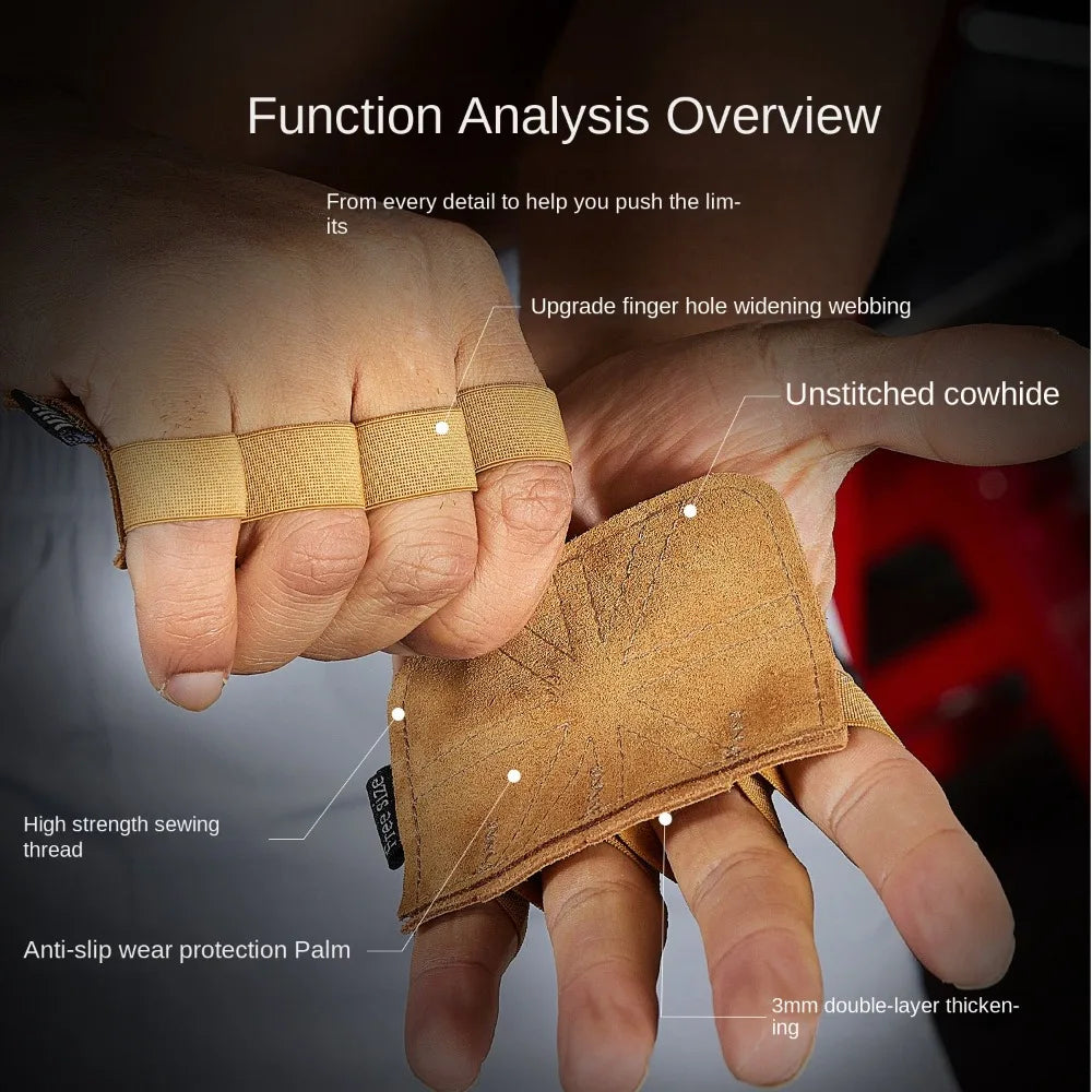 1Pair Leather Weight Lifting Training Gloves Palm Protection Breathable Gym Gloves Grips Anti-Skid Thicken