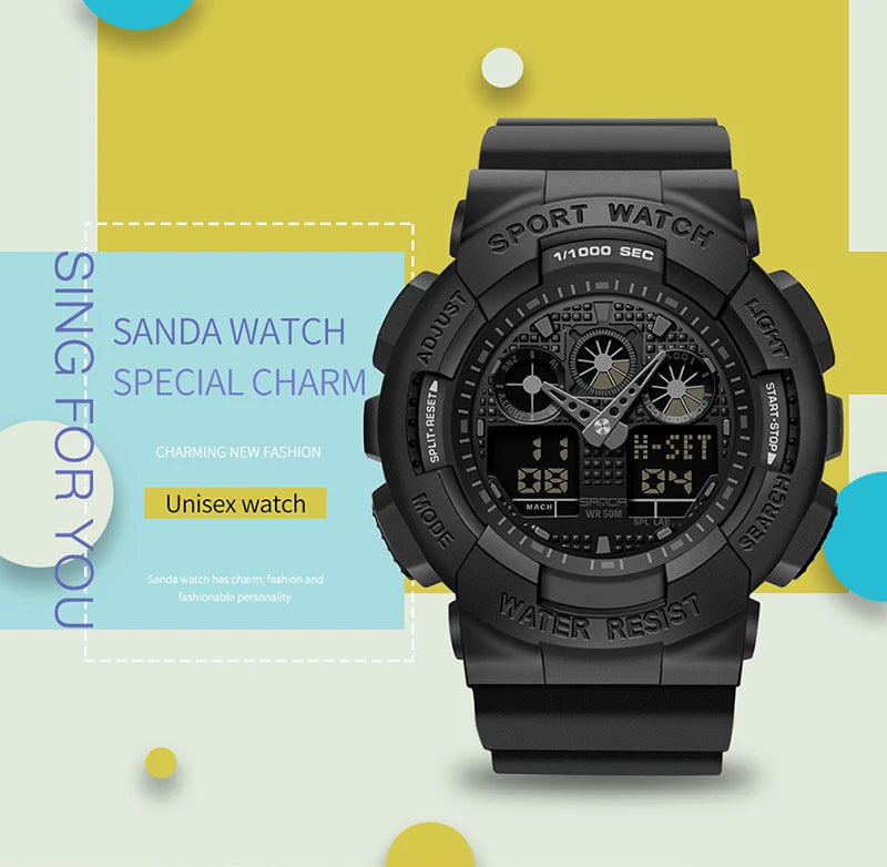 SANDA Multifunctional Sports Watch Waterproof Luminous Dual Movement Quartz Electronic Watch Fashion Couple Watch for Men Women