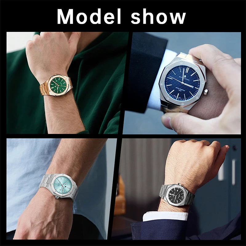 SAPPHERO Men's Watch, Stainless Steel Strap, Water-Resistant Design, Automatic Calendar, Festive Gifts, Exquisite Gift Box Clock