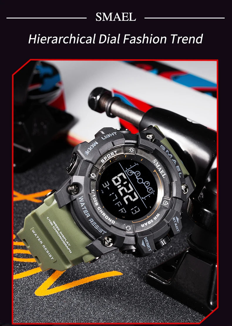 SAMEL Men Digital Watch Sport Shock Military Watches Waterproof Tactical Electronic Wristwatch Green Male Large Face Sport Clock