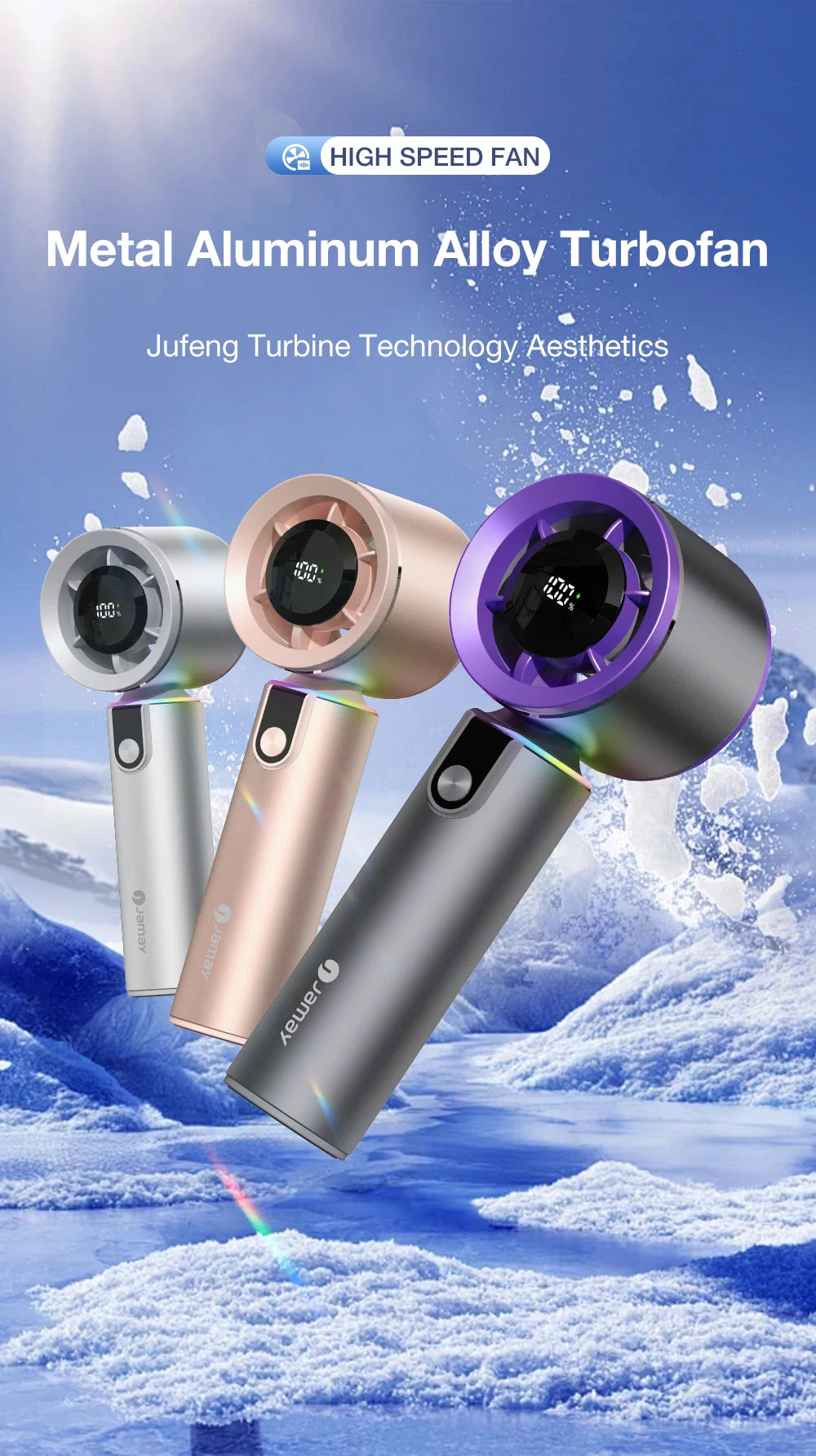 Portable Handheld Turbo Fan with LED Screen 5 Adjustable Speed Levels High Wind Cooling USB Rechargeable Summer Outdoor 4000mAh