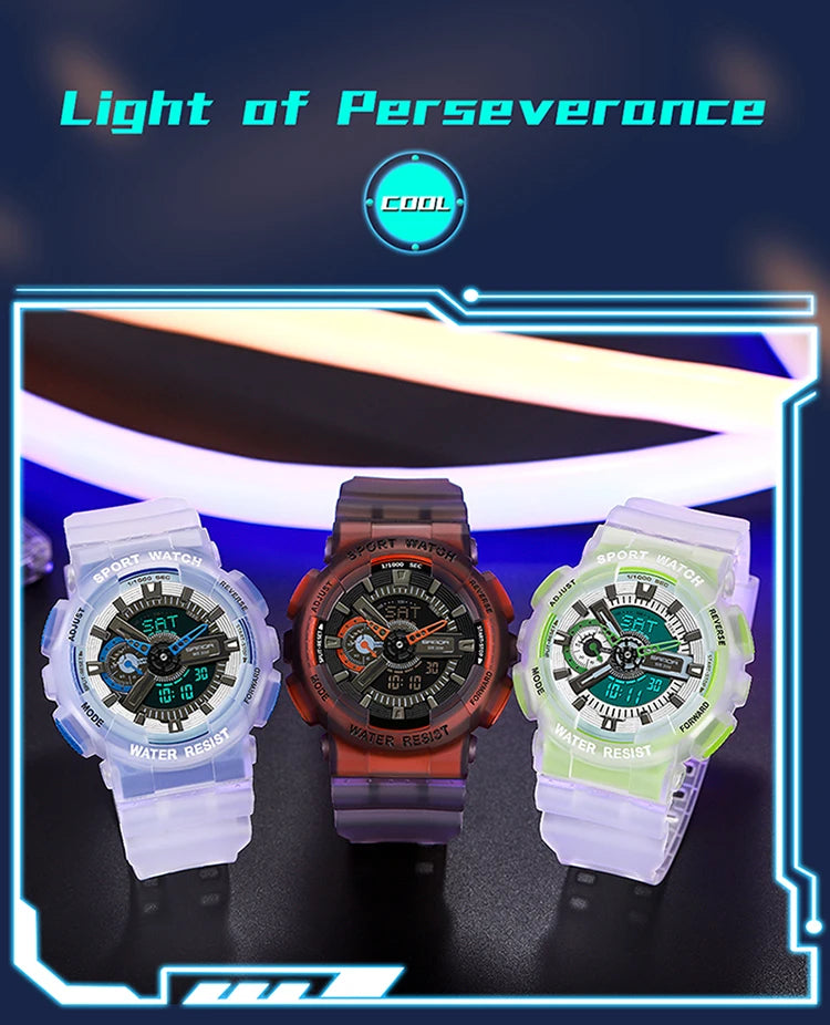 Sanda new 3029 watch luminous fashion personality Electronic Watch fluorescence watch Shell Man Watch