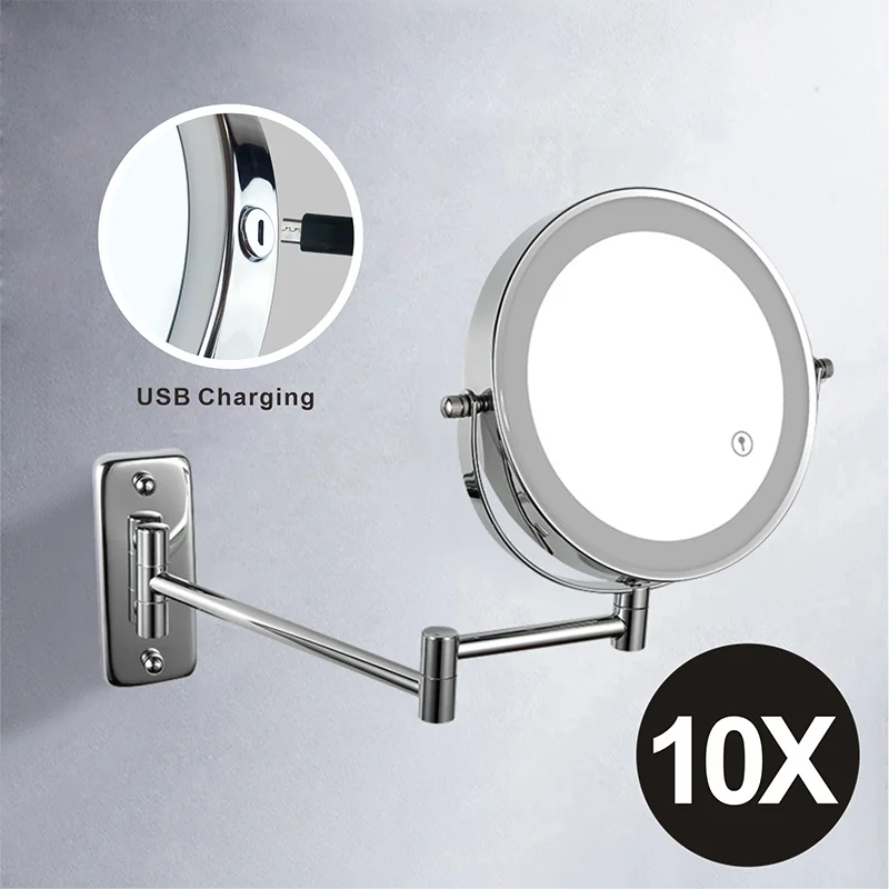 Wall Mounted Smart Bathroom Led Makeup Mirror 3X 5X 7X10X Magnification Adjustable Cosmetic Double Side Touch Dimming Mirrors