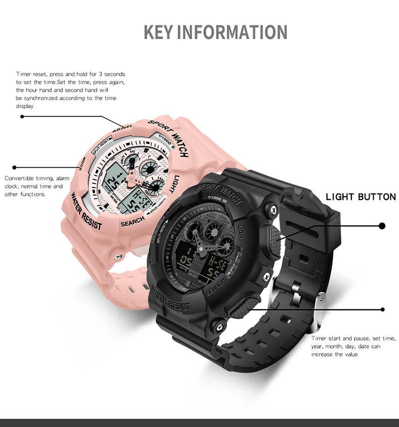 SANDA Multifunctional Sports Watch Waterproof Luminous Dual Movement Quartz Electronic Watch Fashion Couple Watch for Men Women