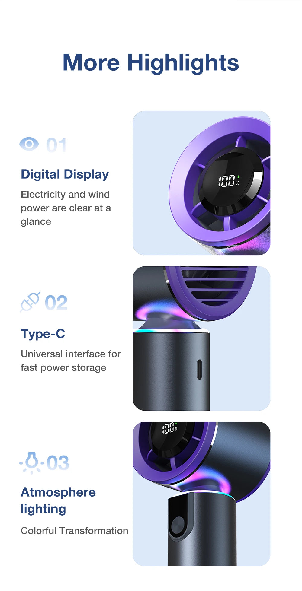 Portable Handheld Turbo Fan with LED Screen 5 Adjustable Speed Levels High Wind Cooling USB Rechargeable Summer Outdoor 4000mAh