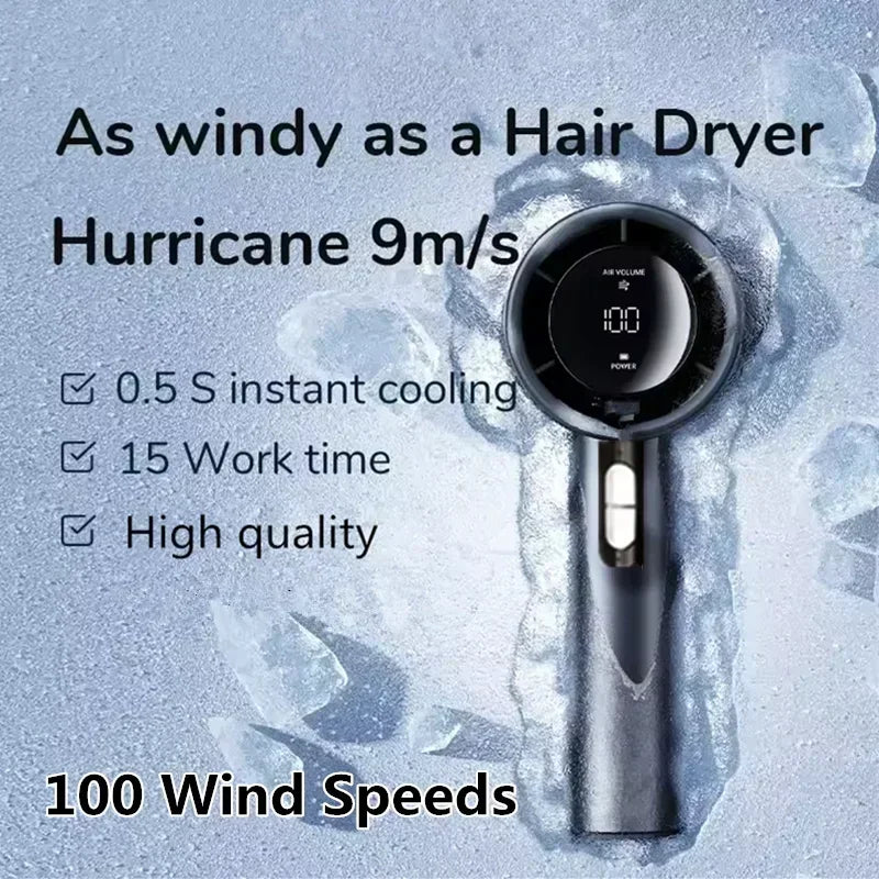 2025 Portable Turbo Handheld Fan - 100-Speed Adjustable, USB Rechargeable Mini Fan with LED for Camping, Outdoor & Travel