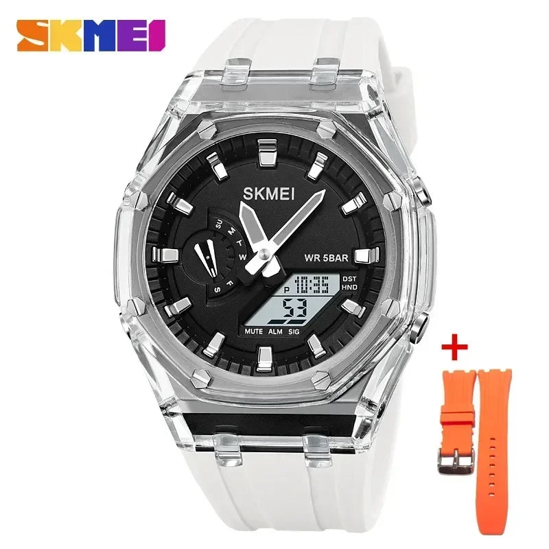 SKMEI 2100 Waterproof Men Watch Countdown Stopwatch Led Light Electronic Movement Wristwatch 5Alarm Clock 2 Time Digital Watches