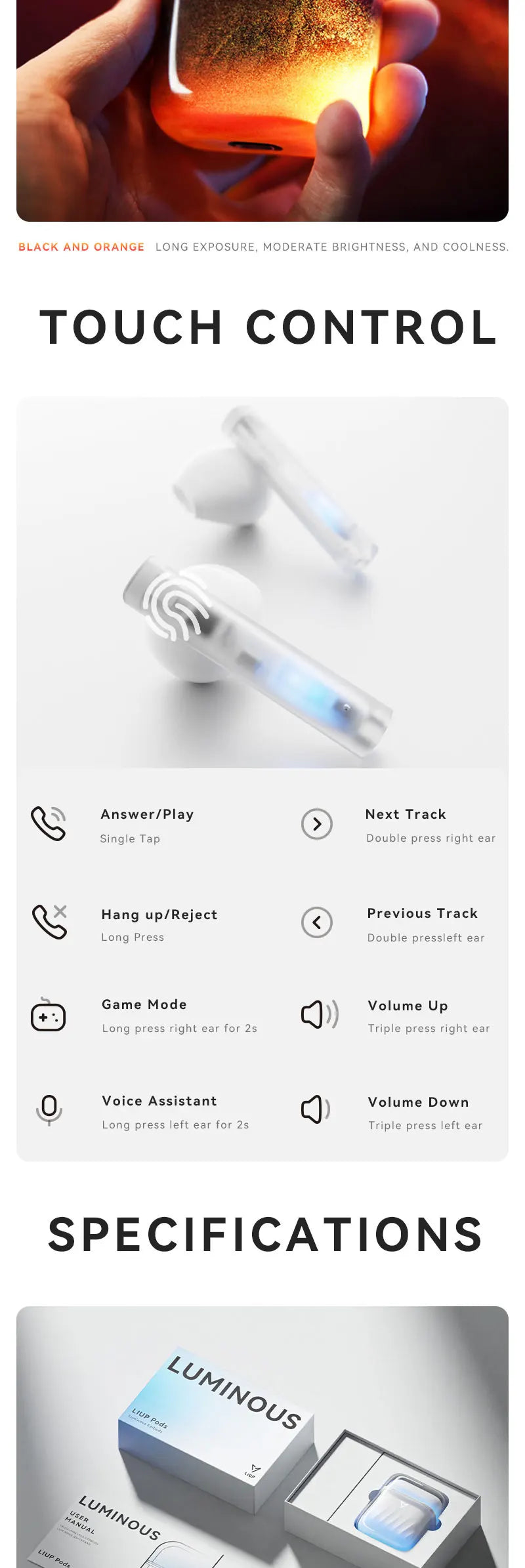 LIUP Pods LP1 luminous quicksand earphone glows in the dark. Low-delay wireless ENC noise reduction Bluetooth headset headphones
