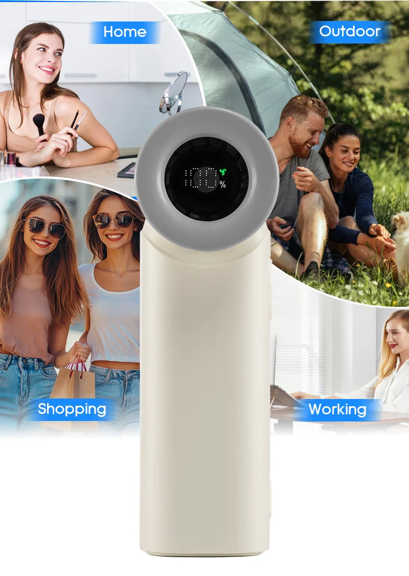 Handheld Turbo Fan Portable Strong Wind Adjustable 5 Speeds 3000mAh USB Rechargeable Personal Highspeed Fans for Travel Camping