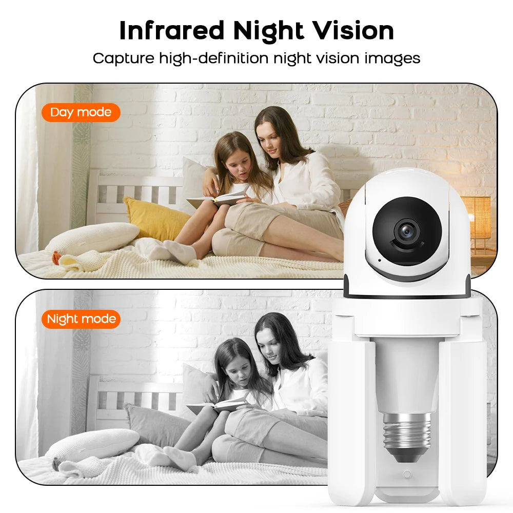 2K 3MP Wireless Bulb Security Camera with Motion Detection Color Night Vision Two-Way Audio Tuya Smart Life Home Surveillance