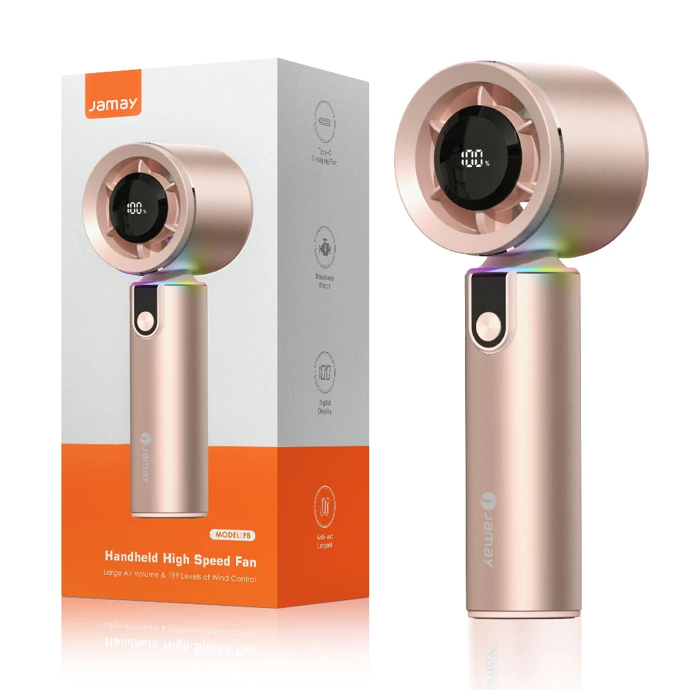 Portable Handheld Turbo Fan with LED Screen 5 Adjustable Speed Levels High Wind Cooling USB Rechargeable Summer Outdoor 4000mAh