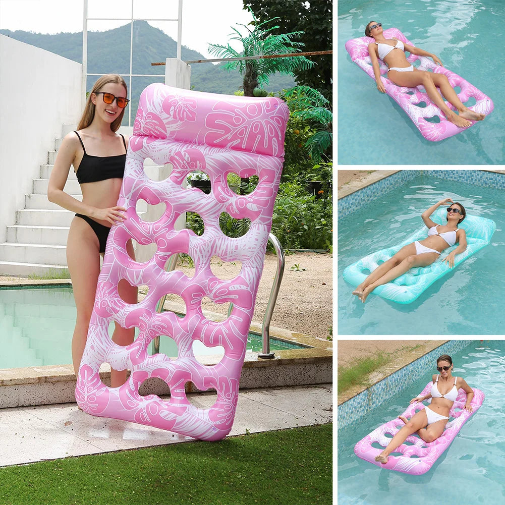 Inflatable Pool Float Lounger with Headrest Pool Floats Hammock Portable Floating Lounger Air Mattress for Swimming Pool Party