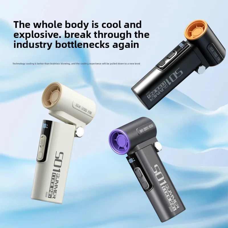 Handheld Fan, Turbo Power High Speed Air, USB Charging, Foldable Otdoor Portable Small Fan, LED Digital Display Turbo Fan