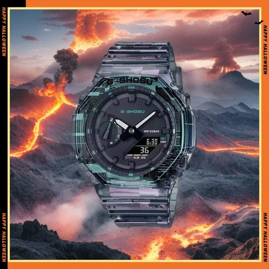 Electronic Digital Sports Men's Watch Full Function World Time LED Auto Hand Lifting Lamp Large Dial Waterproof Oak DIY Series