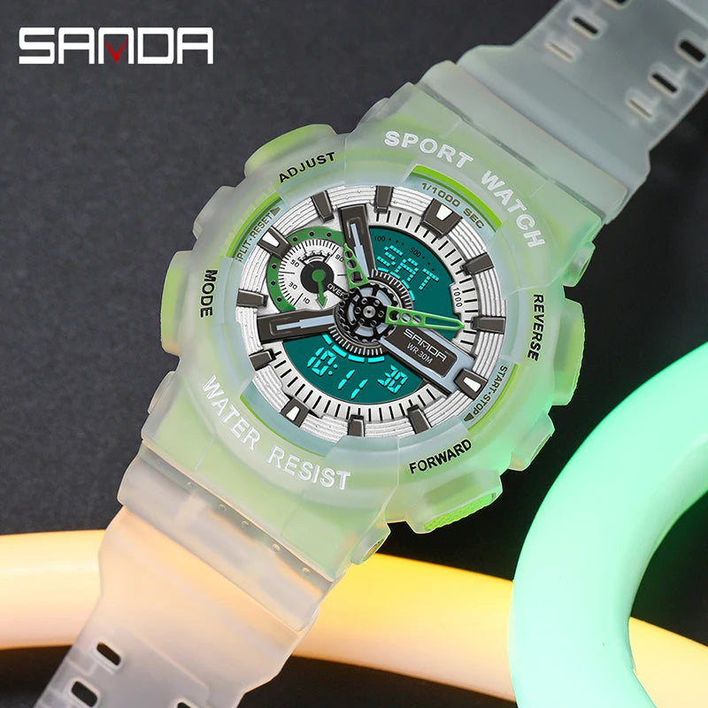 Sanda new 3029 watch luminous fashion personality Electronic Watch fluorescence watch Shell Man Watch