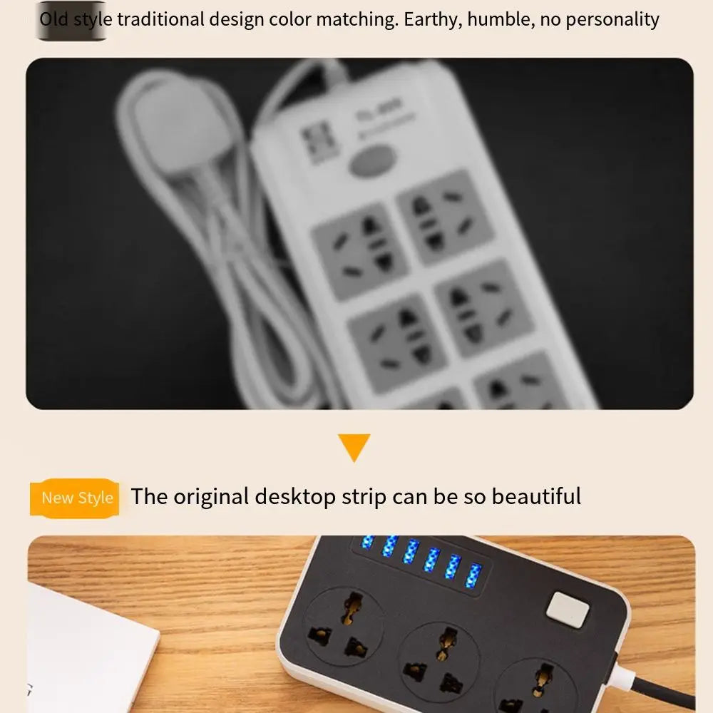 UK EU US Outlet Power Strip 2m Extension Cord 3-Outlets Extended USB Socket Power Button Safe Universal Plug Electrical Socket