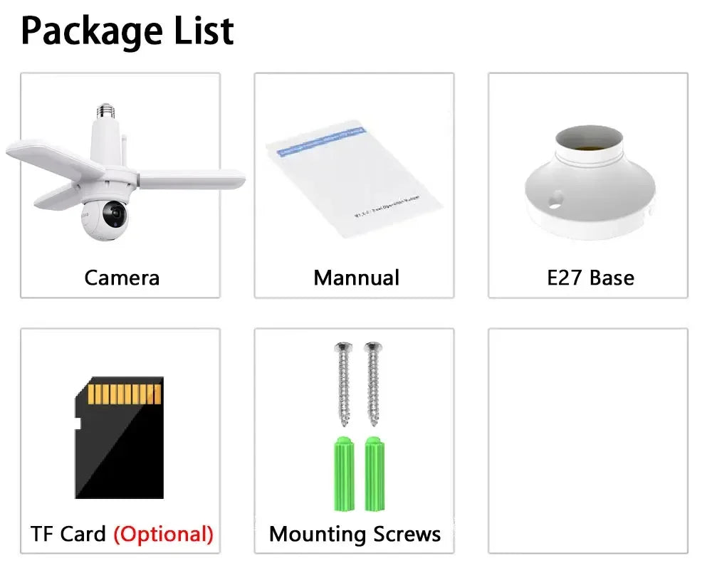 Smart 5MP WIFI Security Camera E27 Bulb Floodlight 2K HD Video Wireless Surveillance IP Cameras Wi-Fi PTZ Home CCTV Night Vision