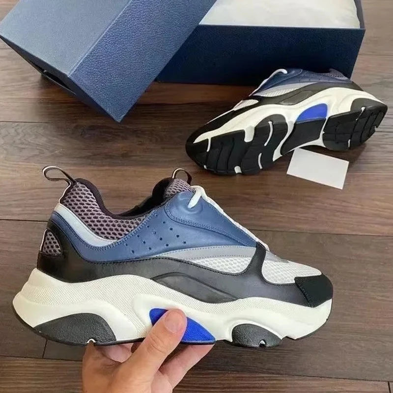 Spring Summer Fashion B22 Breathable Casual Snug Flat Bottom Low-top Shoes Men's Round Toe Net Cloth Patchwork Lace-Up Shoes