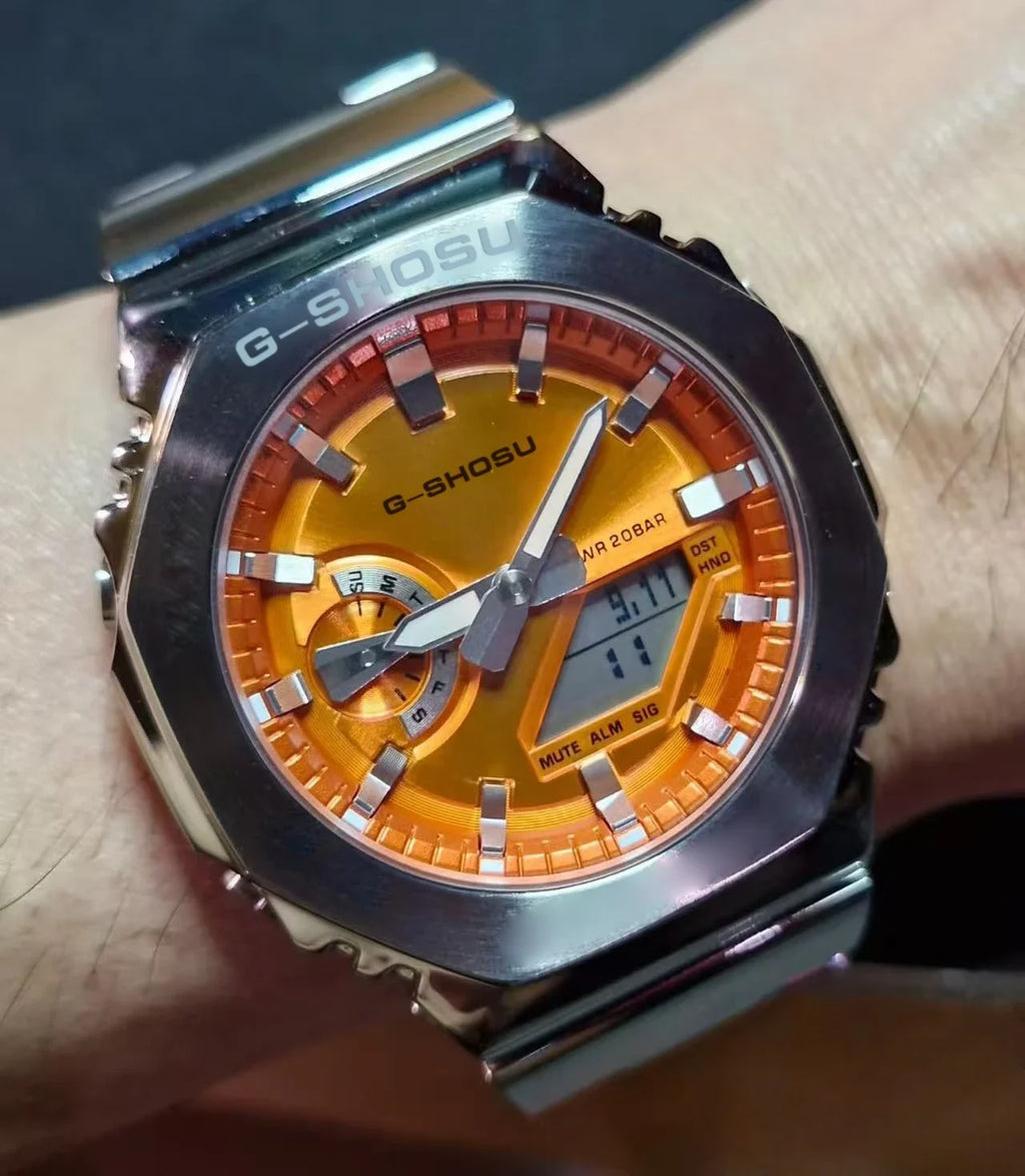 GMB Unisex Digital Watch Alloy Steel Band World Time LED Dual Display Full Function  Series