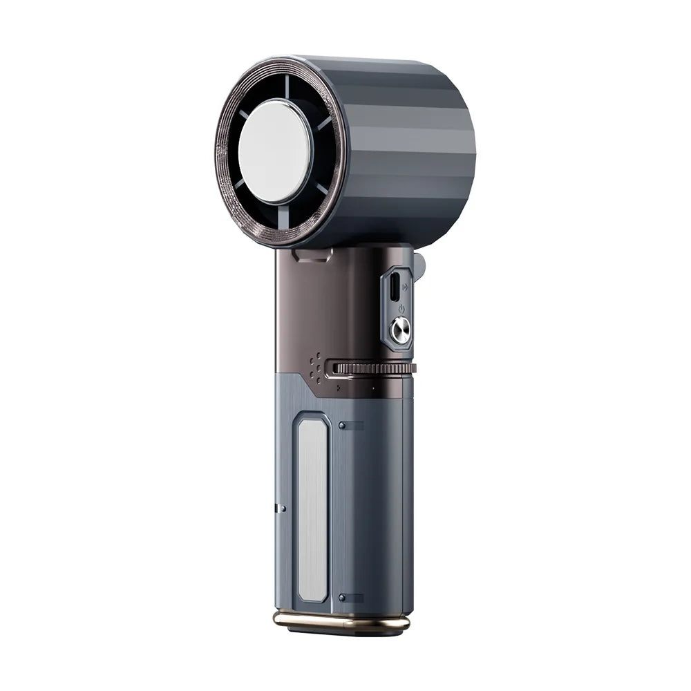 Portable Handheld Turbo Fan with Ice Compress, 6000mAh Rechargeable USB Fan, 135° Tilt Foldable Fan with built-in Type-C Cable