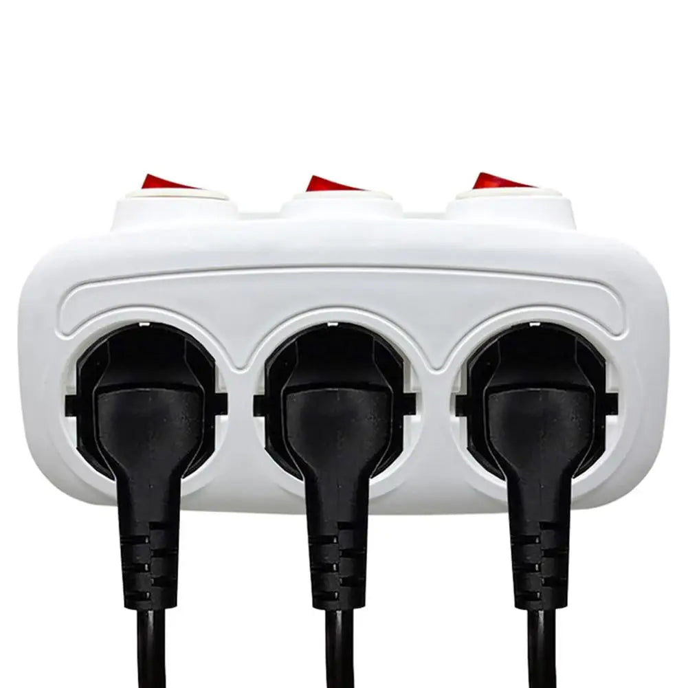 EU Plug Extension Socket 1 to 3 Way with ON/OFF Switch - Fix Socket Shortage, Safe Power Converter for Home Office AC Outlet