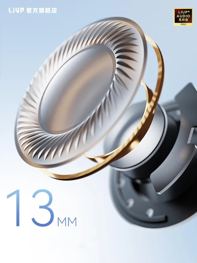 LIUP Night Light Quicksand Wireless Earphones AI Noise Reduction Luminous Transparent Glass Bluetooth 5.4 Muisc Gaming Headphone