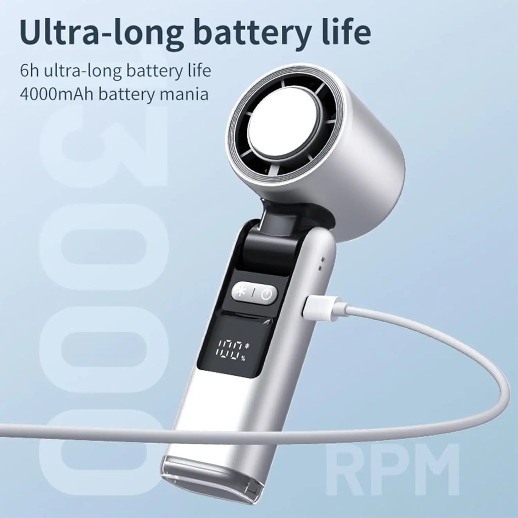Portable Handheld Turbo Fan 100 Gear Wind USB Rechargeable Battery Operated Up to 3 IN 1 Personal with Air Tech Cooling