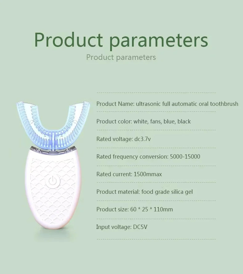 Sonic Automatic Electric Toothbrush For AdultUShaped 360 Degree Toothbrush USB RechargeableTeeth Cleaning & Whitening Brush