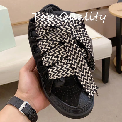 Men's Women's Casual Shoes sports shoes Thick tongue Colorful shoelace Matching  leather material Splicing color design