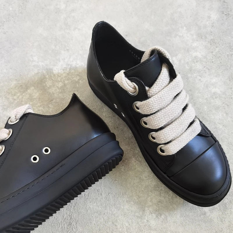 Men's Casual Shoes Jumbo Shoelace Women's Sneakers Leather Shoes for Men Lace-up O-wen Fashion Men's Sneakers