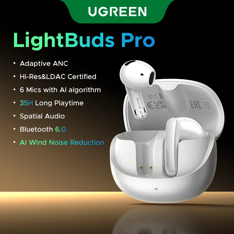 UGREEN Wireless Bluetooth Earphones Semi-Open ANC Adaptive Active Noise Cancelling Earbuds LDAC Hi-Res Audio Headphones Headset