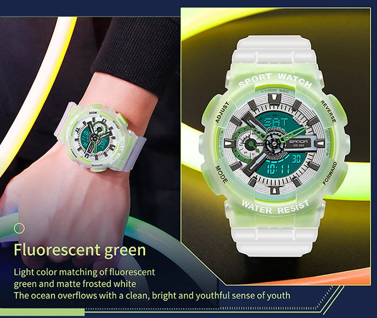 Sanda new 3029 watch luminous fashion personality Electronic Watch fluorescence watch Shell Man Watch