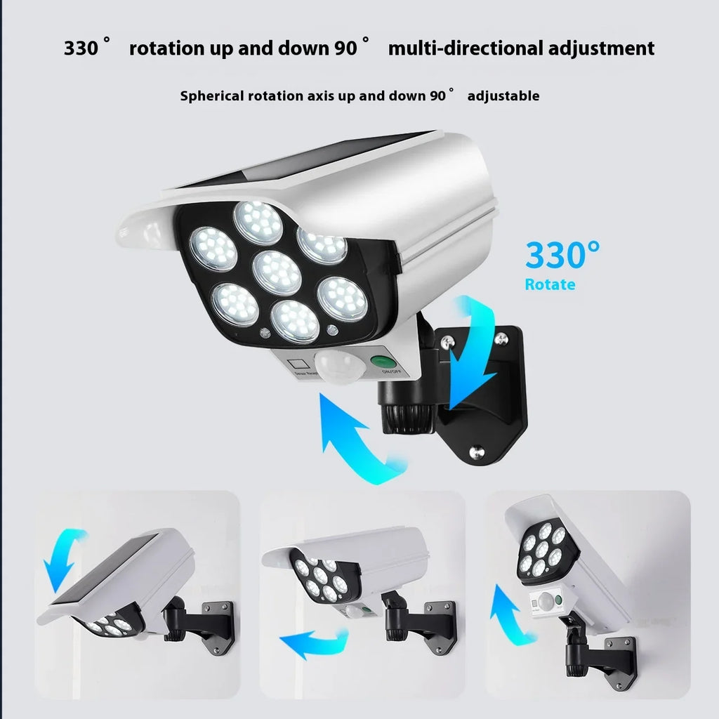 Security Dummy Camera Lamp 77 LEDs Motion Sensor Solar Night Lights Waterproof 3 Lighting Modes Home Porch Garden FloodLight