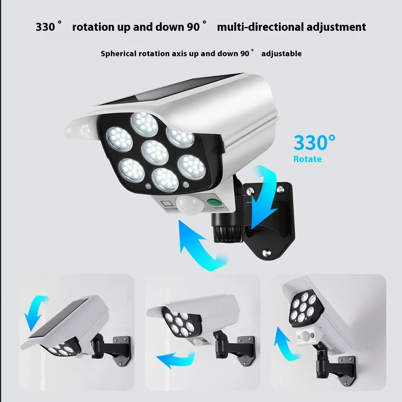 Security Dummy Camera Lamp 77 LEDs Motion Sensor Solar Night Lights Waterproof 3 Lighting Modes Home Porch Garden FloodLight