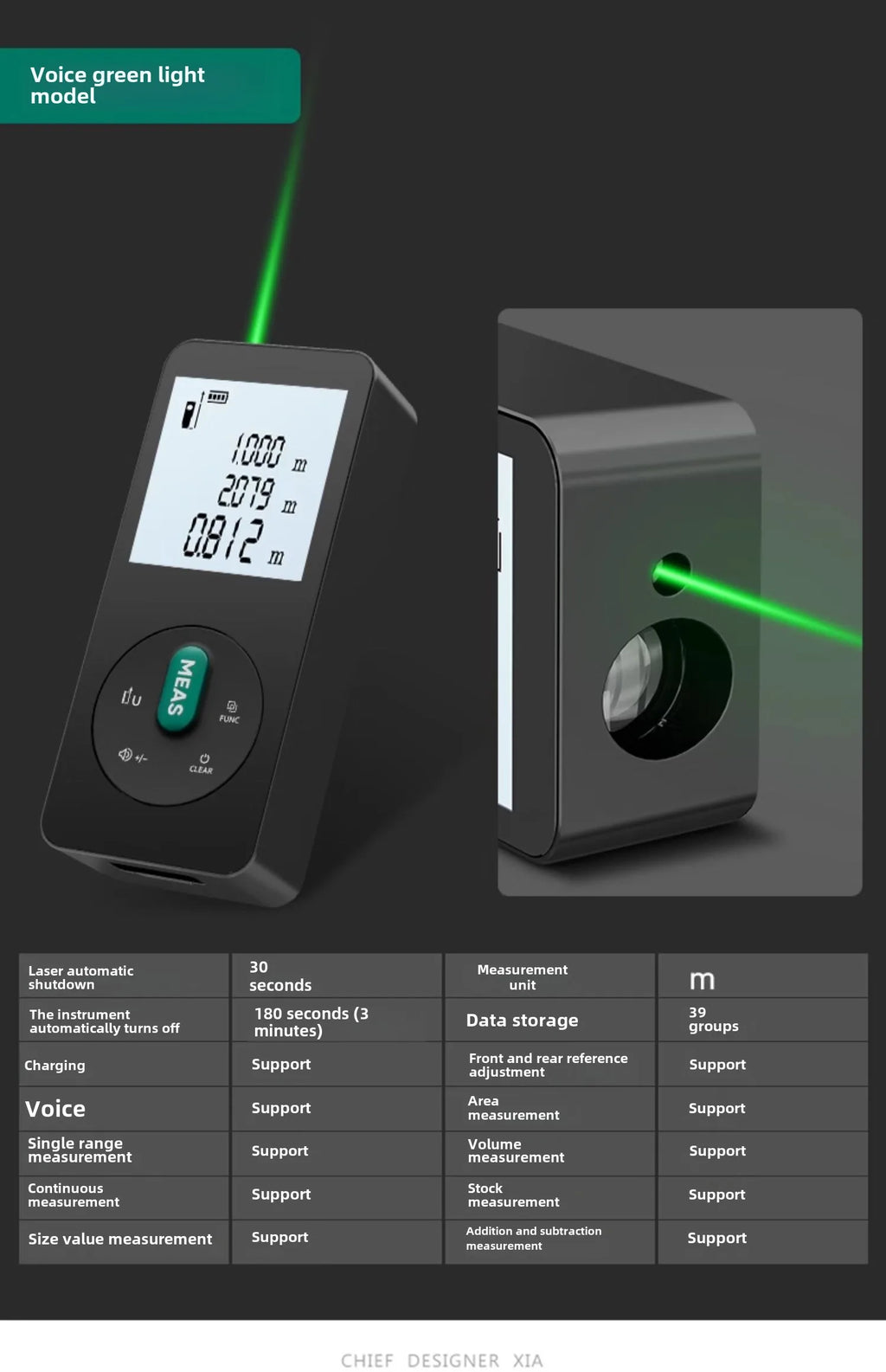 Handheld Laser Rangefinder with Green Red Infrared, Electronic Measuring Tool, High Precision Measuring Instrument