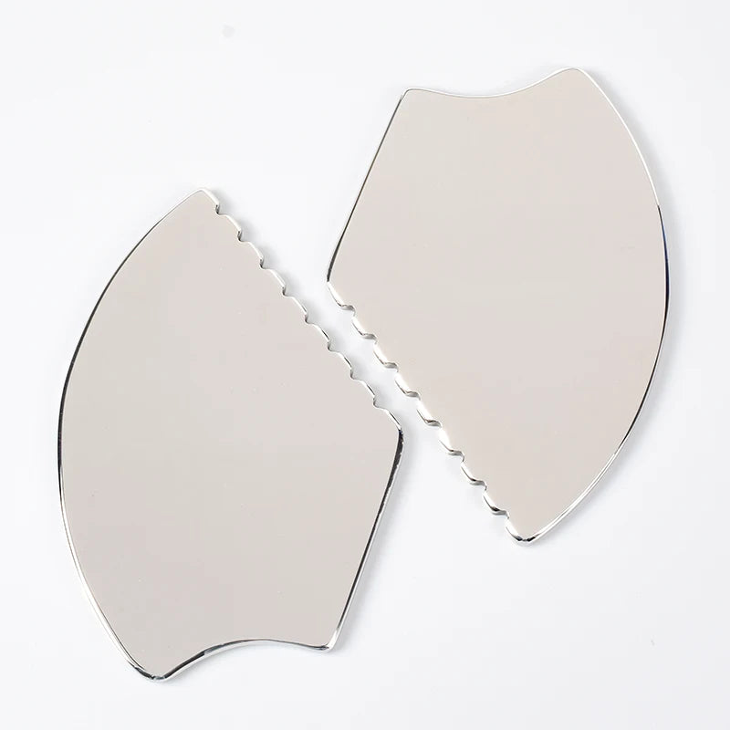 Gua Sha Facial Tool, Stainless Steel GuaSha Massage Tool Natural Universal Facial Silver Metal Gua Sha Board for SPA Acupuncture
