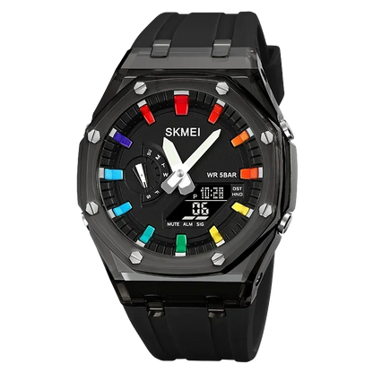 SKMEI 2100 Waterproof Men Watch Countdown Stopwatch Led Light Electronic Movement Wristwatch 5Alarm Clock 2 Time Digital Watches