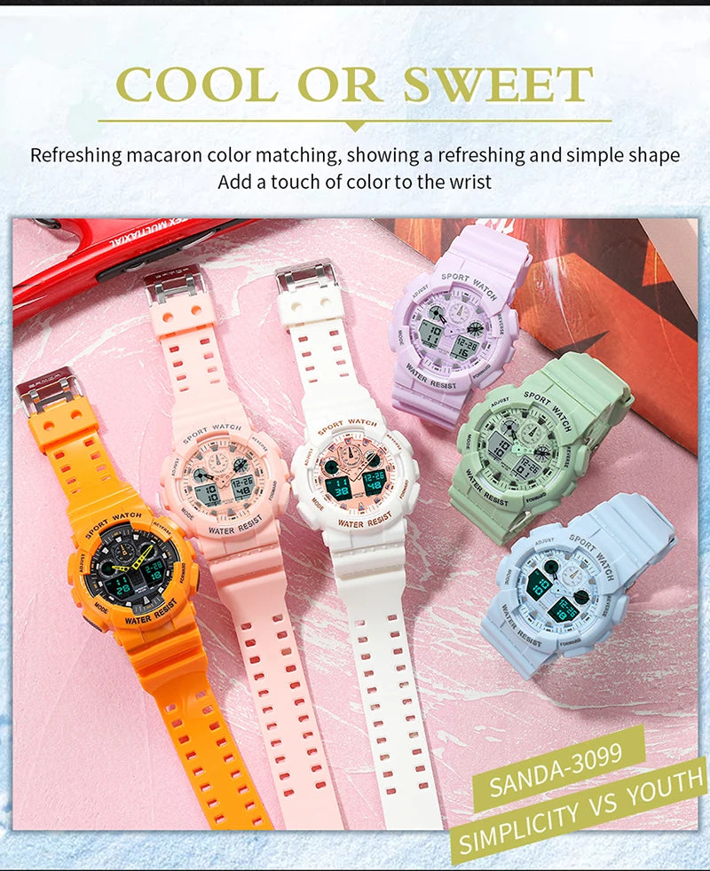 SANDA Multifunctional Sports Watch Waterproof Luminous Dual Movement Quartz Electronic Watch Fashion Couple Watch for Men Women