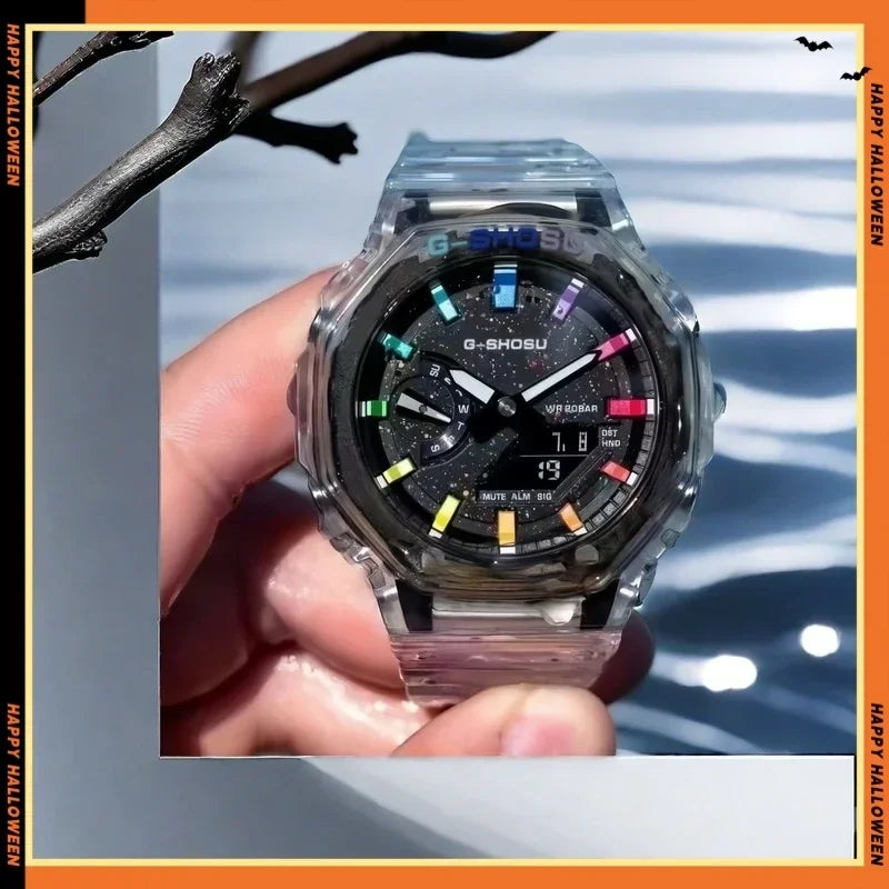 Electronic Digital Sports Men's Watch Full Function World Time LED Auto Hand Lifting Lamp Large Dial Waterproof Oak DIY Series