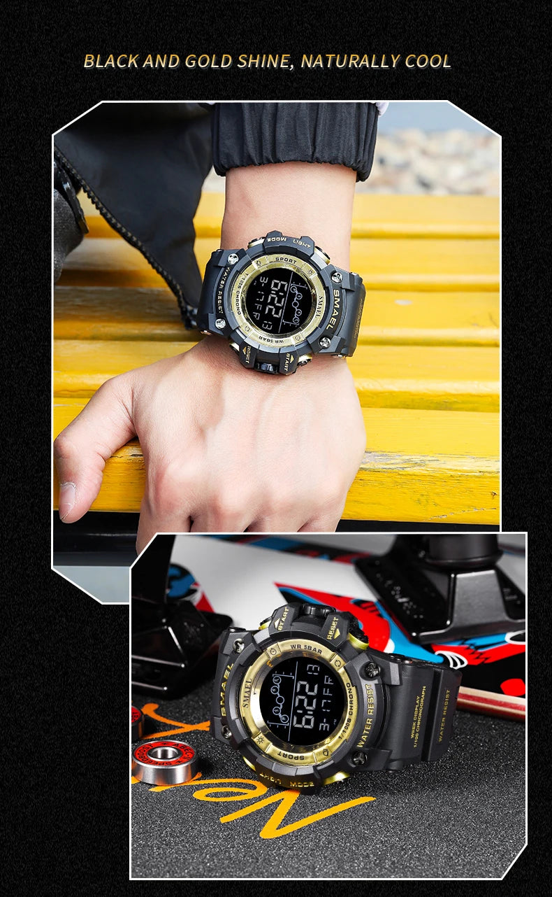 SAMEL Men Digital Watch Sport Shock Military Watches Waterproof Tactical Electronic Wristwatch Green Male Large Face Sport Clock