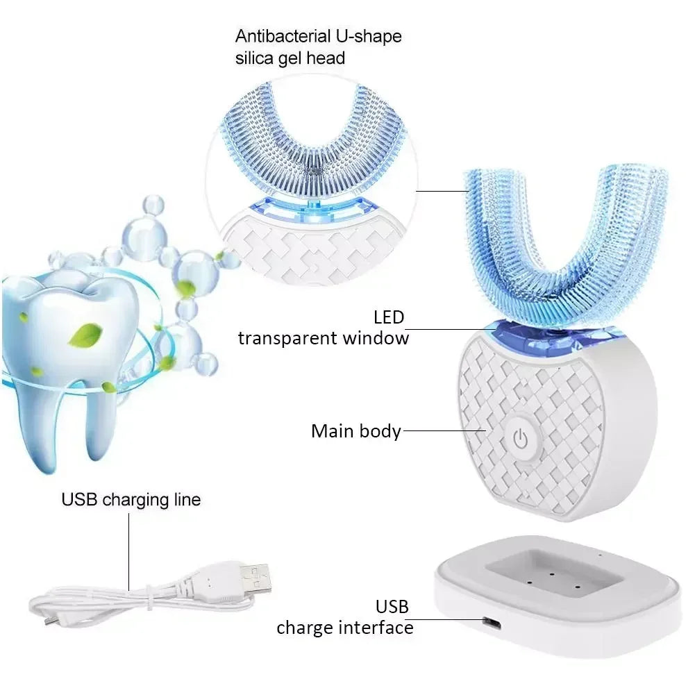 Ultrasonic Electric Toothbrush Adult,Automatic Toothbrush U-Shape Full Mouth 360° Clean Teeth Whitening IPX7 Waterproof