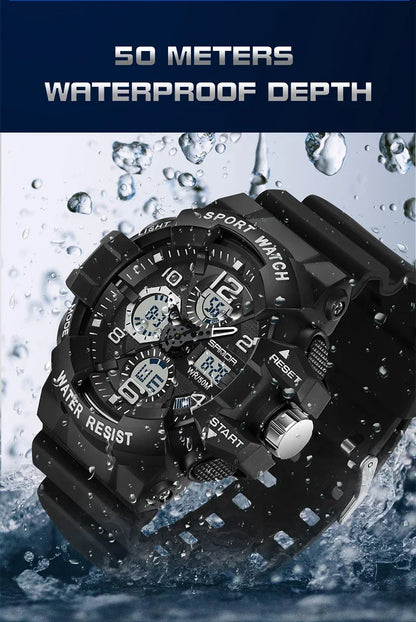 SANDA 3168 White Sport Watch  LED Digital 50M Waterproof Watch Men Multifunction Clock Relogio Masculino Men Military Watches